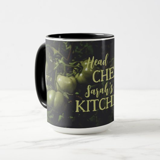 Moody Rustic Green Tomato Kitchen Tasse (Vorderseite Links)
