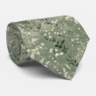 Moody Sage Green Wildblume Personalisiert Wedding Krawatte