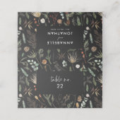 Moody schwarz botanisch floral elegant platzkarte (Außenseite Aufgefaltet)