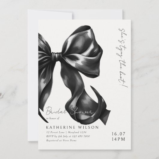 Moody Schwarz-weiß Bow Brautparty Einladung (Vorderseite)