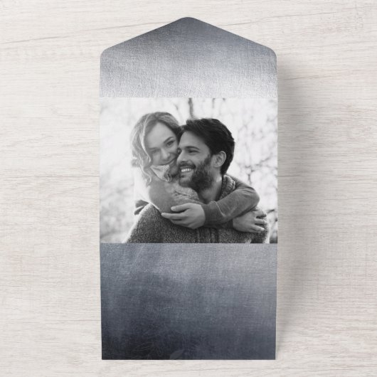 Moody Silver Glam Moderne Elegante Hochzeit All In One Einladung (Außenbereich)