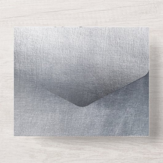 Moody Silver Glam Moderne Elegante Hochzeit All In One Einladung (Rückseite)