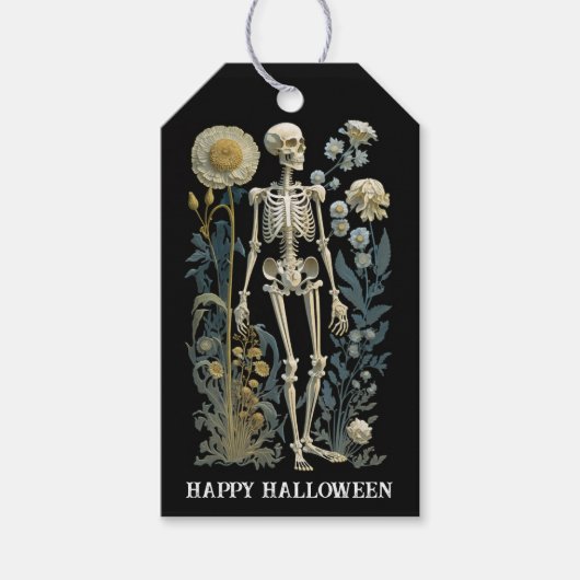 Moody Skeleton Halloween | Botanisch Geschenkanhänger (Vorderseite)