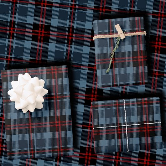 Moody Slate Blue and Deep Red Tartan Plaid Geschenkpapier Set