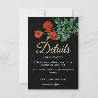Moody Starry Night Crimson Rose Wedding Details QR Mitteilungskarte