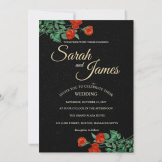 Moody Starry Night Crimson Roses Invitation Einladung
