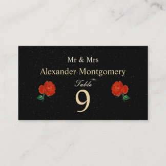 Moody Starry Night Crimson Roses Place Escort Card Begleitkarte