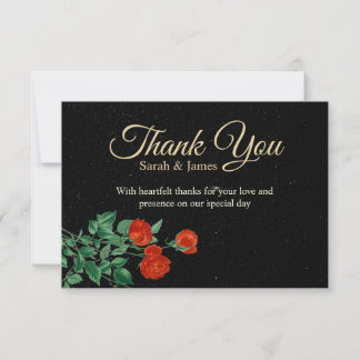 Moody Starry Night Crimson Roses Wedding Thank You Dankeskarte