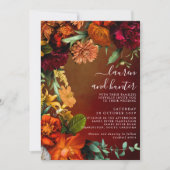 Moody Sunset Colors Floral Script Wedding Invitati Einladung (Vorderseite)