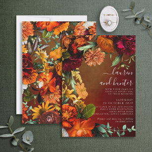 Moody Sunset Colors Floral Script Wedding Invitati Einladung