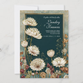 Moody Teal Gilded Astrantia Wedding Einladung