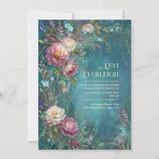 Moody Teal Watercolor Romantic Peony Wedding Einladung
