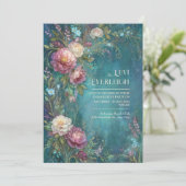 Moody Teal Watercolor Romantic Peony Wedding Einladung (Stehend Vorderseite)