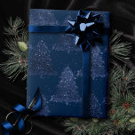 Moody Tree Pattern | Classy Navy Blue Christmas Geschenkpapier<br><div class="desc">Tis the season for rich creative, artsy custom color! Modern, dark, and moody patterned holiday design with a fun festive jewel tone palette features a whimsical sparkly Christmas trees with a frisky paint splatter enhanced with faux metallic glitter along with a matching low profile solid background. For other colors or...</div>