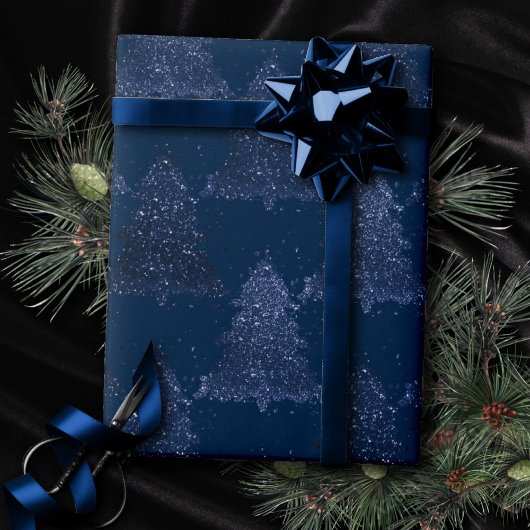 Moody Tree Pattern | Classy Navy Blue Christmas Geschenkpapier