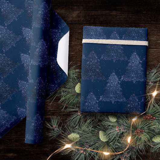 Moody Tree Pattern | Classy Navy Blue Christmas Geschenkpapier