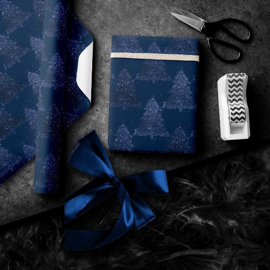 Moody Tree Pattern | Classy Navy Blue Christmas Geschenkpapier