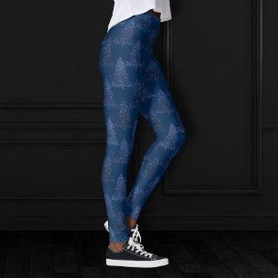 Moody Tree Pattern Classy Navy Blue Christmas Leggings
