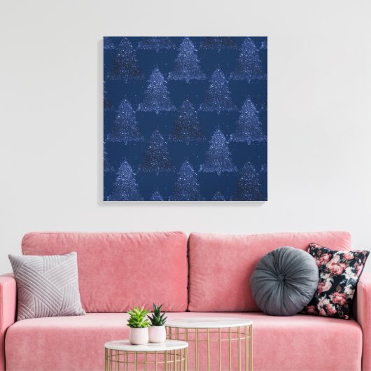 Moody Tree Pattern | Classy Navy Blue Christmas Leinwanddruck (Insitu (Wohnzimmer))