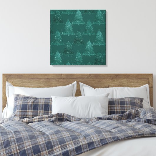 Moody Tree Pattern | Dark Midnight Aquamarin Chris Leinwanddruck (Insitu (Schlafzimmer))