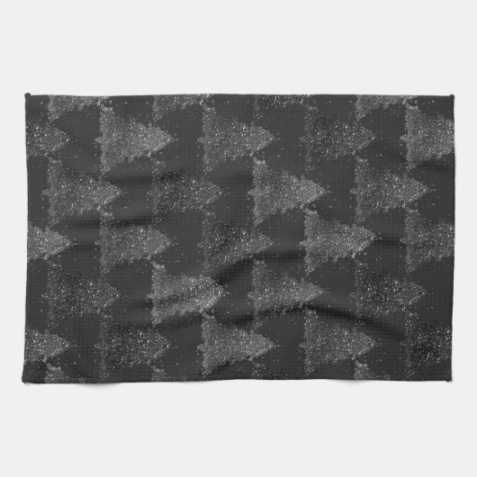 Moody Tree Pattern | Onyx Silvery Black Christmas Geschirrtuch (Horizontal)