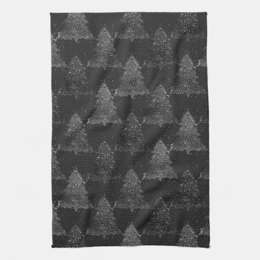 Moody Tree Pattern | Onyx Silvery Black Christmas Geschirrtuch (Vertikal)