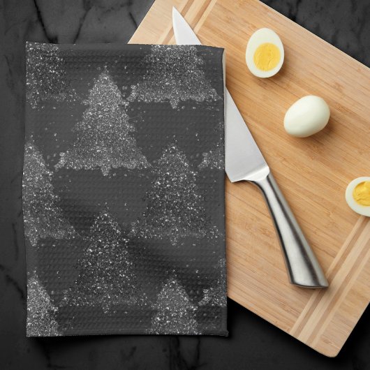Moody Tree Pattern | Onyx Silvery Black Christmas Geschirrtuch