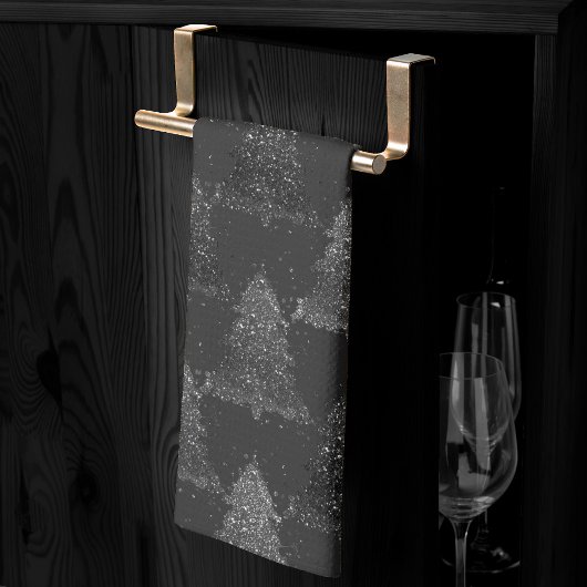Moody Tree Pattern | Onyx Silvery Black Christmas Geschirrtuch