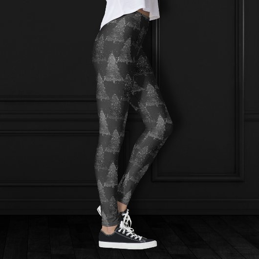 Moody Tree Pattern | Onyx Silvery Black Christmas Leggings