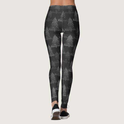 Moody Tree Pattern | Onyx Silvery Black Christmas Leggings (Rückseite)
