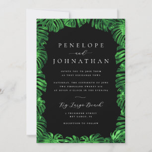 Moody Tropical Green Monstera Island Wedding Einladung