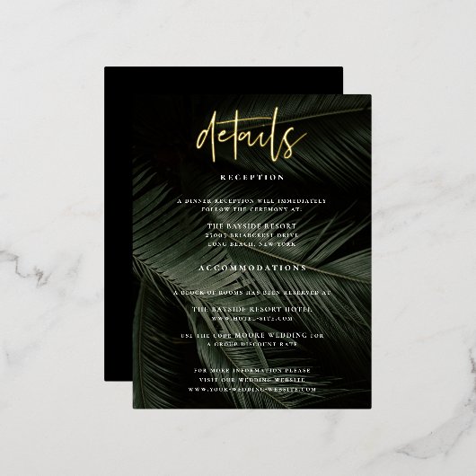 Moody Tropics Wedding Details - Eintrittskarte Folie Einladungspostkarte (Vorderseite/Rückseite)