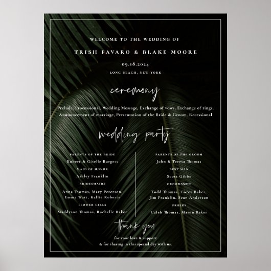 Moody Tropics Wedding Program Poster (Vorne)