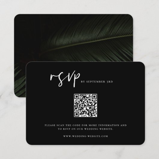 Moody Tropics Wedding QR Code RSVP Karte (Vorne/Hinten)