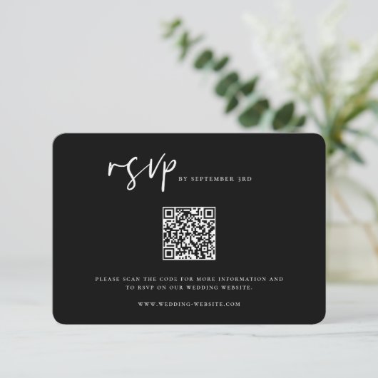 Moody Tropics Wedding QR Code RSVP Karte (Stehend Vorderseite)