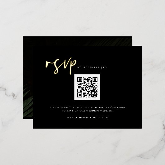 Moody Tropics Wedding QR Code UAWG Foil Card Folie Einladungspostkarte (Vorderseite/Rückseite)