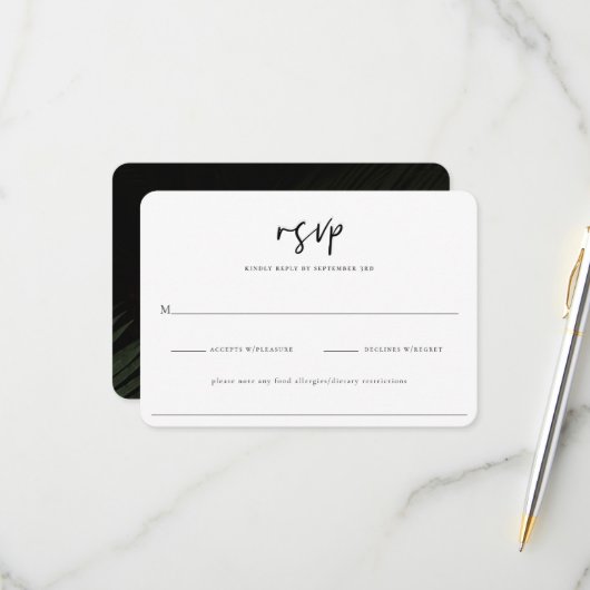 Moody Tropics Wedding RSVP Card Karte (Vorderseite/Rückseite Beispiel)