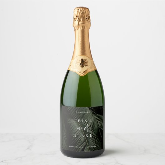 Moody Tropics Wedding Schaumweinetikett (Vorderseite)