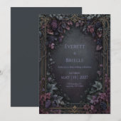 Moody Vineyard Gothic Gold Filigree Frame Wedding Einladung (Vorne/Hinten)