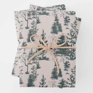 Moody Vintag Dark Green & Cream Winter Woodland Geschenkpapier Set