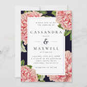 Moody Vintag Navy & Pink Peony Wedding Einladung (Vorderseite)