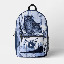 Moody Vintag Owls Navy und Blue Monogram Bedruckter Rucksack