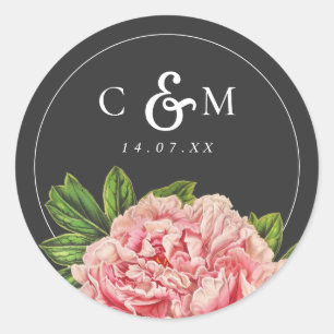 Moody Vintag Pink Peony Wedding Runder Aufkleber