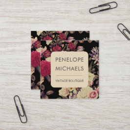 Moody Vintage Floral Pattern Black Quadratische Visitenkarte