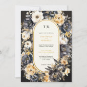 Moody Watercolor Blütenschwarz und Weiß Einladung (Vorderseite)