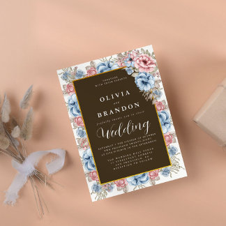 Moody Watercolor Floral Rustic Wedding Einladung