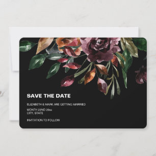 Moody Watercolor Florals Black Save the Date