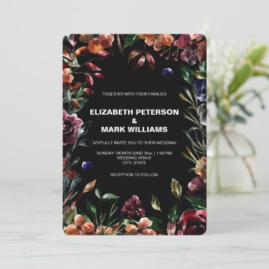 Moody Watercolor Florals Frame Wedding Einladung (Stehend Vorderseite)