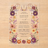 Moody Watercolor Florals Wedding Monogram Crest Acryleinladungen (Vorderseite)