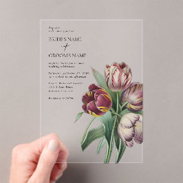 Moody Watercolor Lila Tulips Hochzeit Acryleinladungen